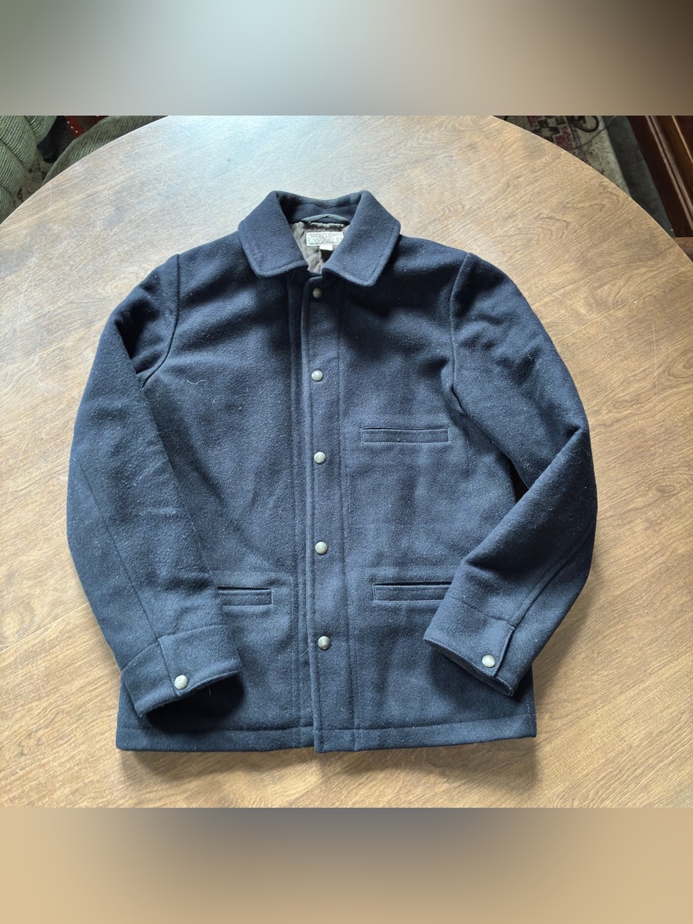 WALLACE BARNES Men's Small Wool Navy Blue Metal Snap Jacket Quilt Liner J. Crew